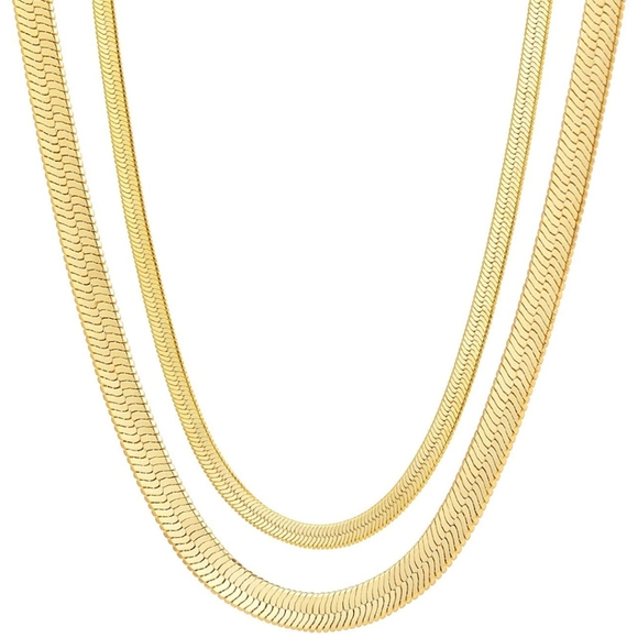 Gold Necklace for Women, 14K Gold Plated Herringbone Chain Necklaces, Gold Snake - Picture 2 of 4